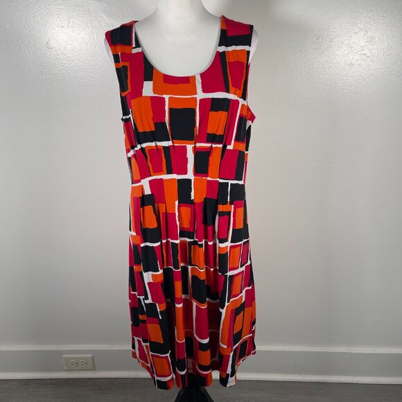 Calvin Klein Multicolor Scoop Neck Geometric Print Sleeveless Midi Dress Size 14 - Picture 2 of 16